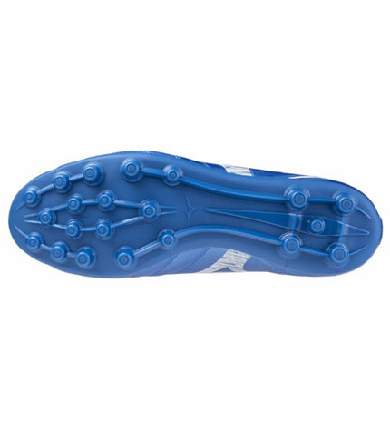 Blue Mizuno Monarcida Neo III Select Ag adult soccer cleats for outdoor football, featuring a sleek design and durable studded sole.