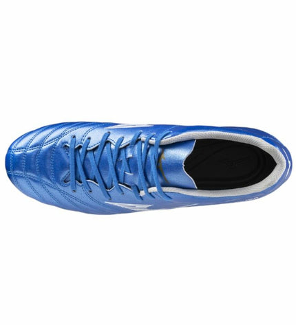 Mizuno Monarcida Neo III Select Ag adult football shoes in blue, designed for outdoor soccer with a sleek sporty look.