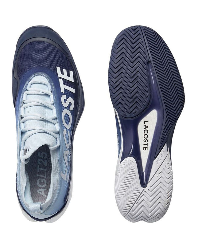 Lacoste men's tennis shoes AG-LT Lite in blue, sport outdoor footwear with breathable design and supportive sole for tennis players.