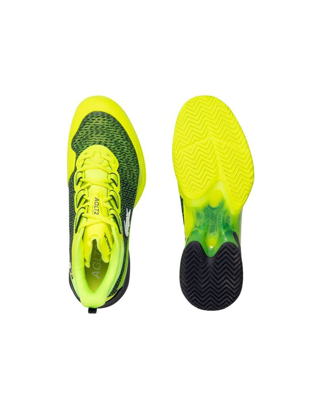 Lacoste Medvedev AG-LT men's yellow tennis shoes for sport and outdoor tennis, featuring breathable design and athletic sole