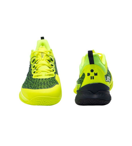 Lacoste men's tennis shoes Medvedev AG-LT in yellow with white accents, designed for sport and outdoor tennis play.