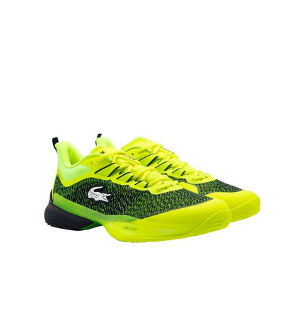 Lacoste Medvedev AG-LT yellow men's tennis shoes with breathable mesh and durable outsole for sports and outdoor tennis play.