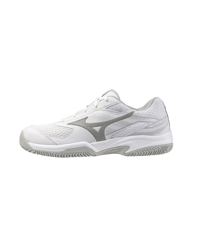 Mizuno Break Shot 5 Cc women's tennis shoes in white, designed for sport and outdoor tennis play, with supportive athletic features.