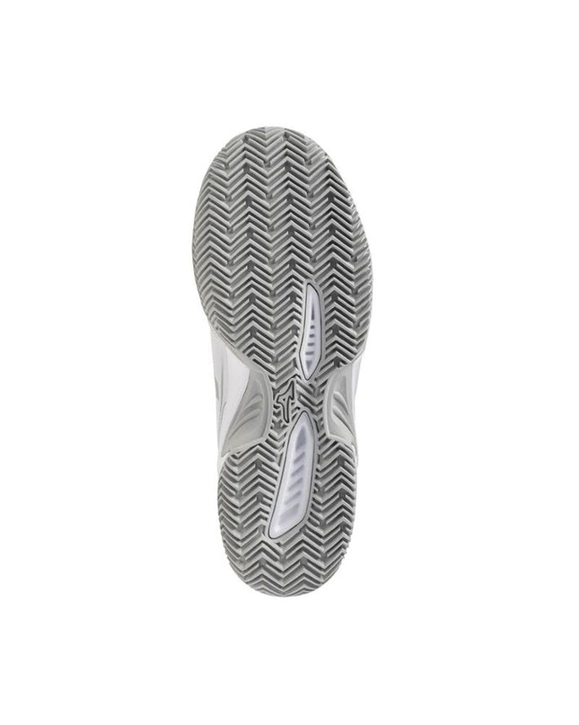 Mizuno Break Shot 5 CC women's tennis shoes in white, designed for sport and outdoor tennis with supportive cushioning.