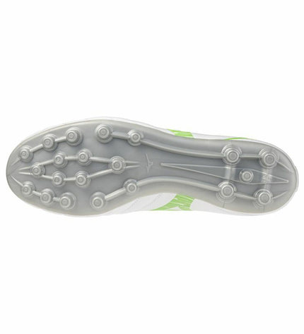 Mizuno Monarcida Neo III Select AG adult football shoes in white, designed for outdoor soccer with sport and outdoor features.
