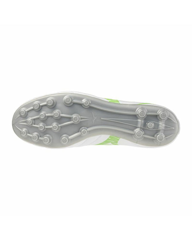 Mizuno Monarcida Neo III Select AG adult football shoes in white, designed for outdoor soccer with sport and outdoor features.