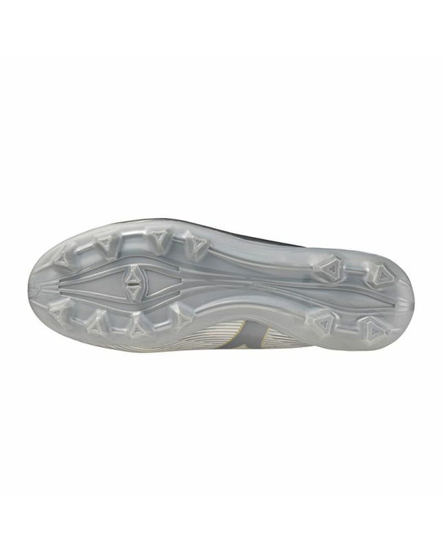 Gray Mizuno Alpha i Select adult football shoes for outdoor soccer, featuring sport and outdoor design with cleats.