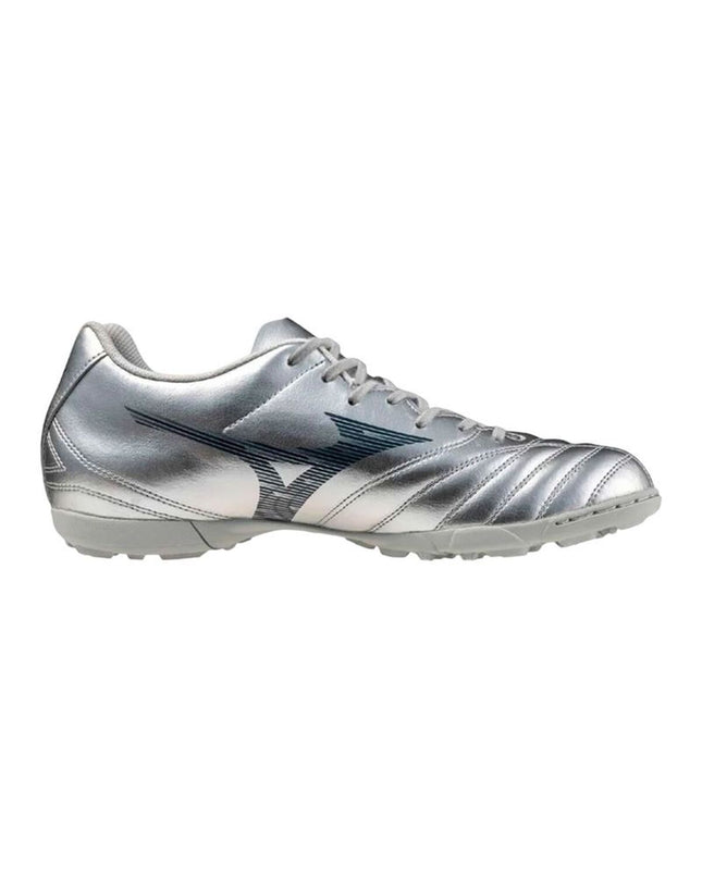 Dark gray Mizuno Monarcida Neo III Select adult football shoes for outdoor soccer with cleats and sporty design.