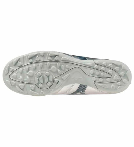 Dark gray Mizuno Monarcida Neo III Select adult football shoes with synthetic upper and studded outsole for outdoor play.