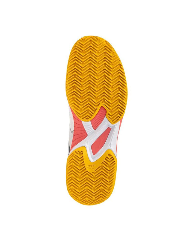 Mizuno Wave Exceed Court CC tennis shoes for adults, white sport footwear with Mizuno branding, designed for outdoor tennis.