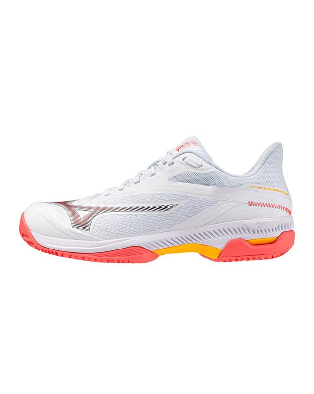 Mizuno Exceed Court Cc adult tennis paddel shoes in white, sport outdoor footwear designed for tennis players.