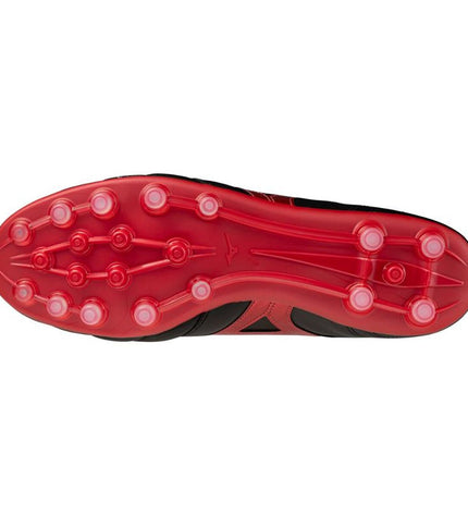 Mizuno Morelia II Pro adult football boots for outdoor soccer, black with white accents and firm ground sole.