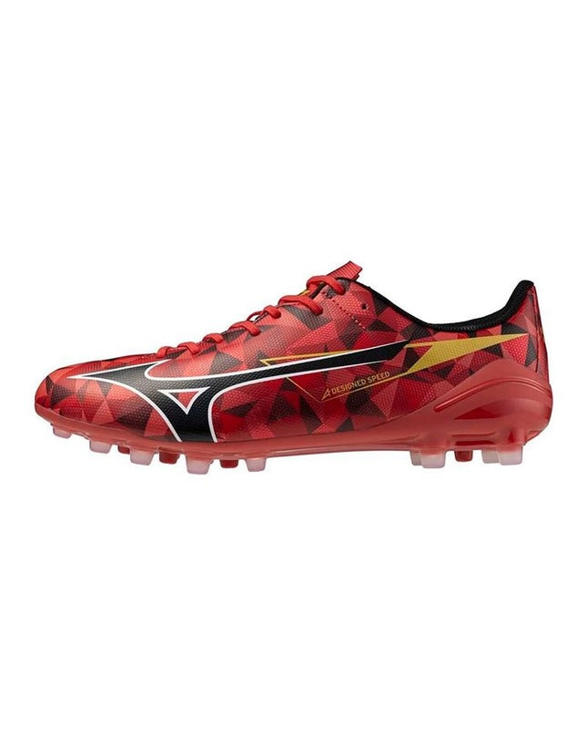 Red Mizuno II Select adult soccer cleats for outdoor football, featuring durable studs and a supportive design.