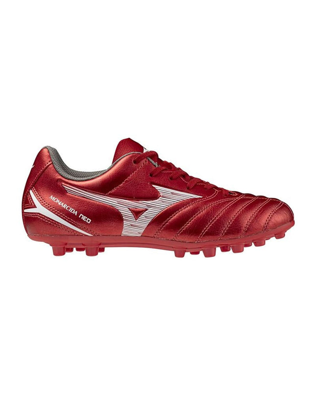 Mizuno Monarcida Neo III adult football shoes for outdoor sport, featuring black and white design with cleats for football playing.