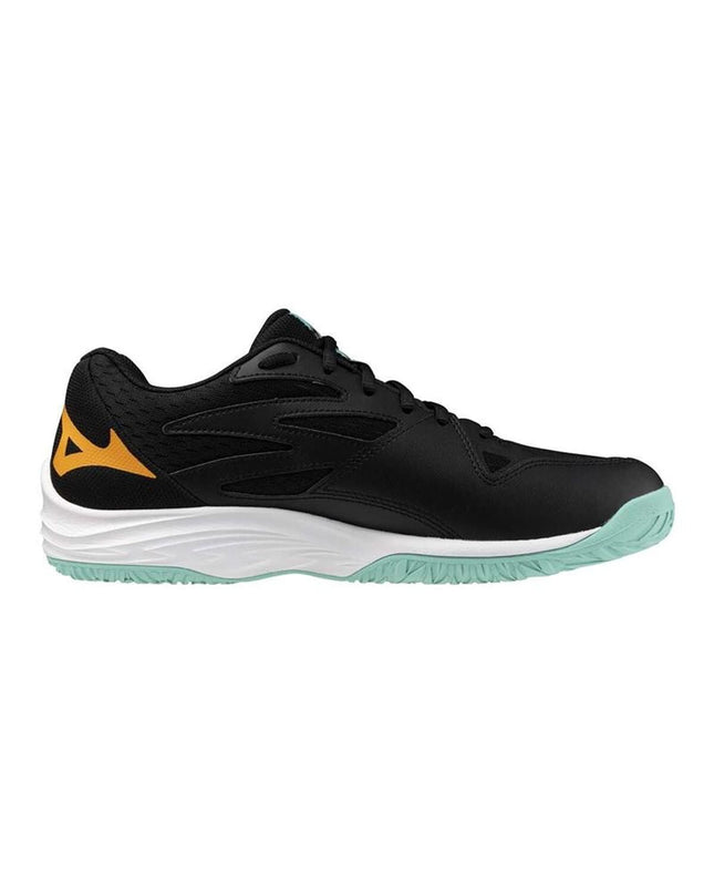 Black Mizuno Thunder Blade volleyball sports shoes with athletic design, suitable for outdoor volleyball activities.