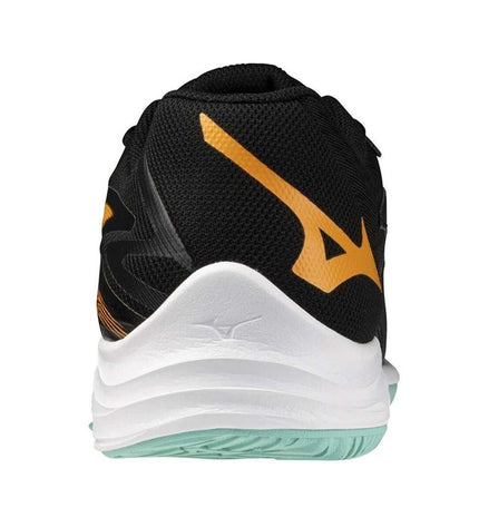 Black Mizuno Thunder Blade volleyball sports shoes with cushioned sole and sporty design for outdoor volleyball games.