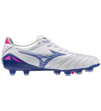 Mizuno Morelia Neo IV Pro adult football cleats for outdoor soccer, black with white accents, designed for optimal grip and performance.