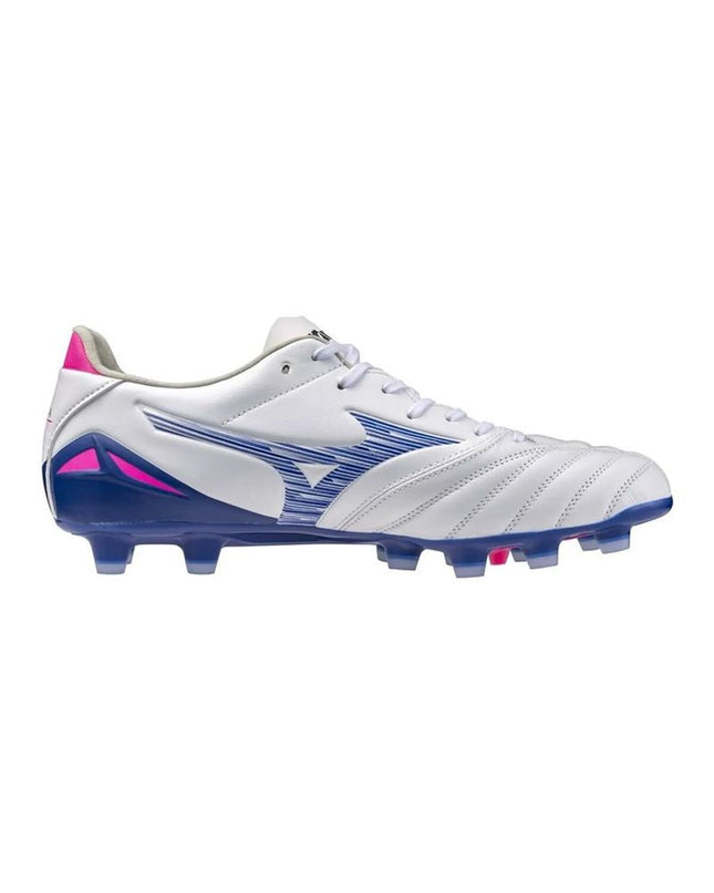 Mizuno Morelia Neo IV Pro adult football cleats for outdoor soccer, black with white accents, designed for optimal grip and performance.