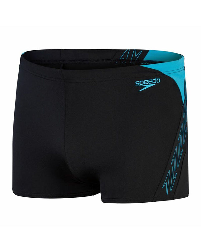 Black Speedo Hyper Boom Splice men's swim brief for water sports, featuring sporty design and comfortable fit.