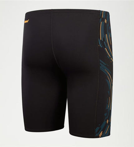 Black Speedo Tech Panel Jammer men's swim brief for sport and watersport activities, featuring a sleek design and durable fabric.