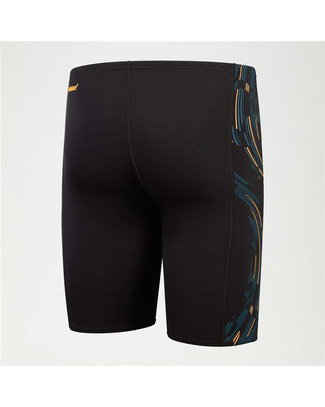 Black Speedo Tech Panel Jammer men's swim brief for sport and watersport activities, featuring a sleek design and durable fabric.