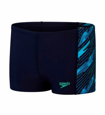 Speedo Aquashort in black, children's swim shorts for water sports, shown in a close-up image.