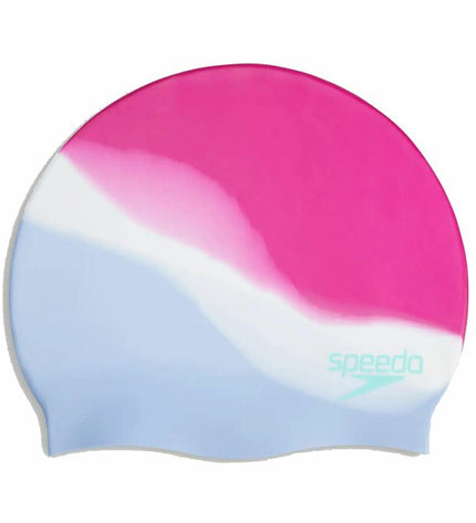 Speedo fuchsia swim cap for water sports and outdoor activities, made for comfort and durability.