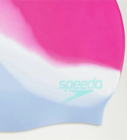 Speedo fuchsia swim cap for water sports and outdoor activities, made for comfortable fit and durability.