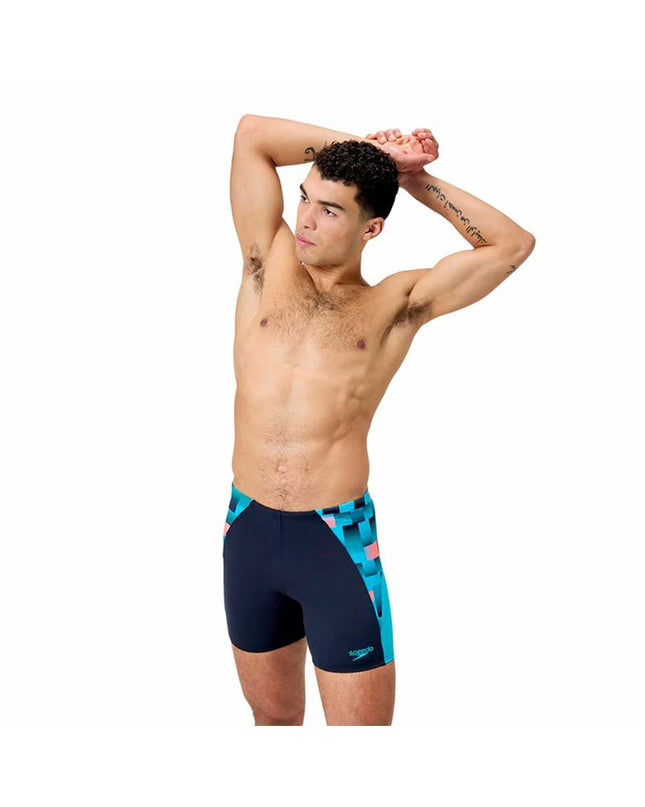 Speedo Eco End+ Max Splice men's black swim trunks for watersport and outdoor activities, featuring a splice design.