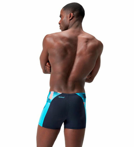Blue Speedo Eco End+ Max Splice men's swim shorts for sports and watersports, featuring a sleek splice design.