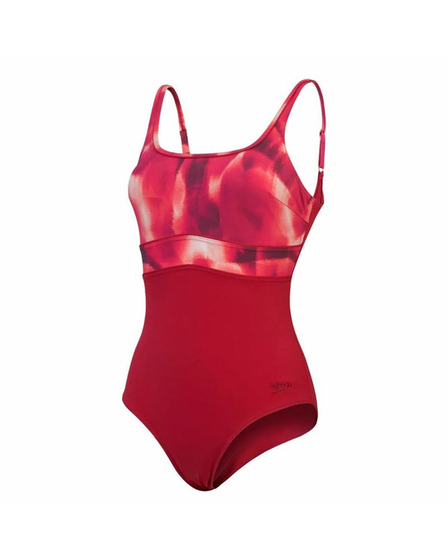Speedo shaping contour women's swimsuit, sporty red watersport swimwear with supportive design and sleek fit.