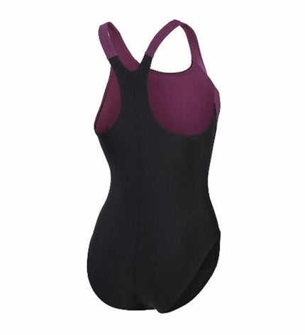 Speedo Hyperboom Splice purple women's swimsuit for water sports, featuring a sleek, athletic design perfect for swimming and outdoor activities.