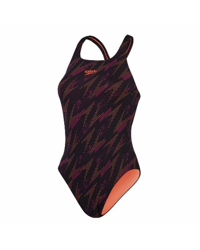 Speedo Hyperboom women's swimwear in vibrant orange with allover pattern, designed for watersport and outdoor activities.
