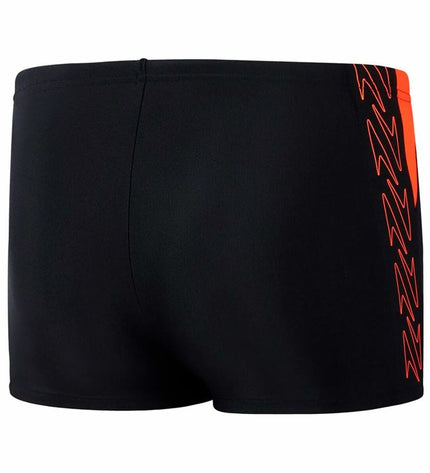 Speedo Hyperboom Splice black kids' swimwear, sporty one-piece swimsuit for watersports and outdoor swimming.