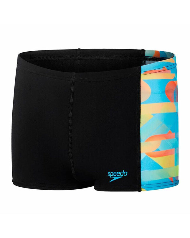 Black Speedo Aquashort for kids, sporty swim shorts with a sleek design, ideal for water sports and swimming activities.