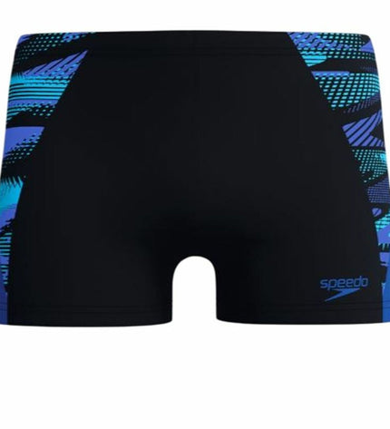 Black Speedo Endurance+ MAX Splice aquashort for men, designed for watersport and outdoor swimming activities.