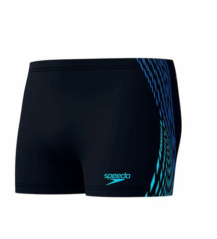 Black Speedo Tech Panel Aquashort men's swim brief for sport and outdoor watersports, featuring a sleek design and technical panel.