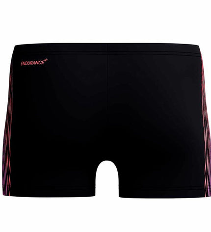 Speedo men's black Tech Panel Aquashort swim trunks for watersport and outdoor activities, featuring a sleek sporty design.
