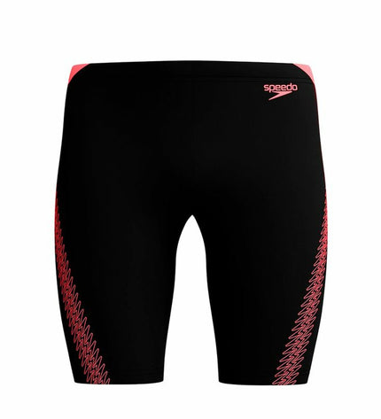 Black Speedo Hyperboom Splice jammer men's swim brief for water sports and outdoor swimming activities.