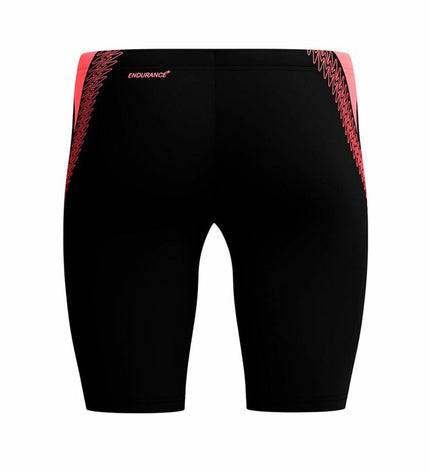 Black Speedo Hyperboom Splice jammer swim shorts for men, designed for water sports and outdoor swimming activities.
