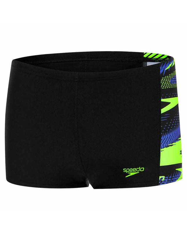 Speedo Boom Panel Aquashort in black, children’s swim shorts for watersport and outdoor swimming, with sporty design and durable fabric.
