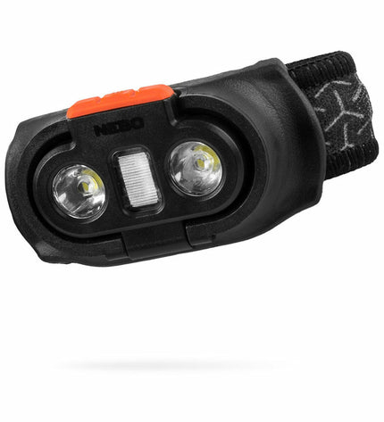 Nebo Einstein™ 1000 Flex LED headlamp for outdoor activities like camping and hiking, with adjustable strap and bright illumination.