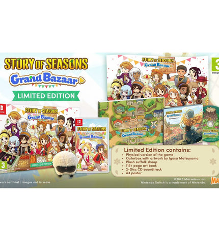 Limited edition Story of Seasons Grand Bazaar Switch game by Just For Games, featuring colorful game artwork and packaging.