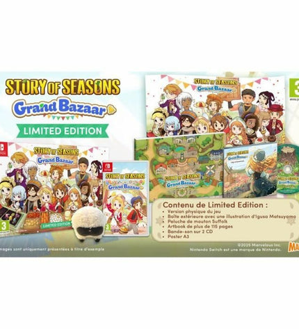 Limited edition Just For Games Story of Seasons Grand Bazaar Switch videogame in a colorful box, designed for electronic plug-and-play consoles.