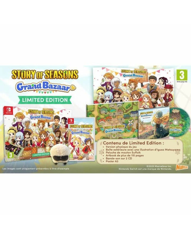 Limited edition Just For Games Story of Seasons Grand Bazaar Switch videogame in a colorful box, designed for electronic plug-and-play consoles.