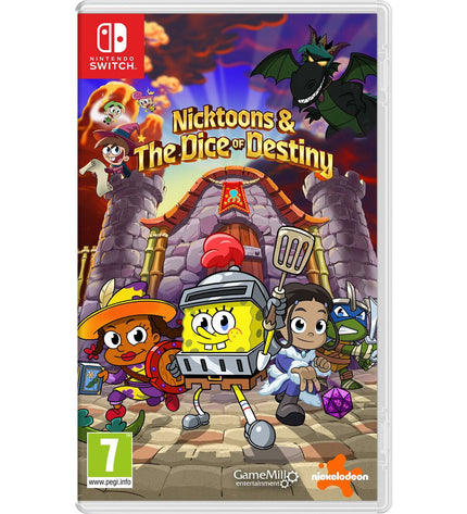 Switch videogame cartridge for Just For Games Nicktoons & the Dice of Destiny on Plug & Play console, featuring colorful cartoon characters.