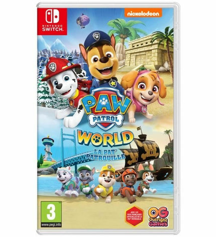 Outright Games Paw Patrol World Switch video game cartridge for Plug & Play game console, featuring Paw Patrol characters and colorful design.