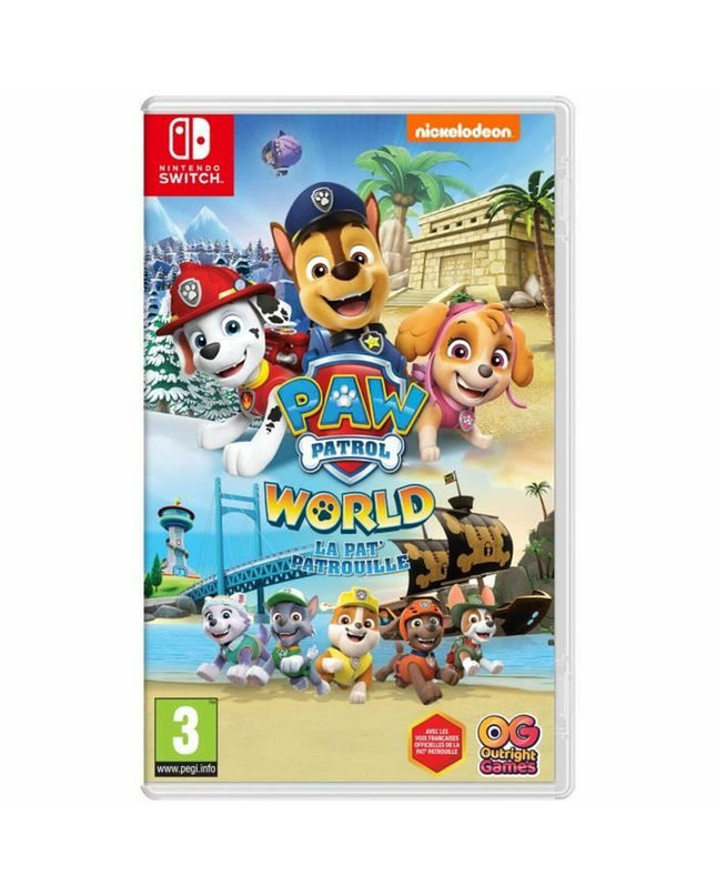 Outright Games Paw Patrol World Switch video game cartridge for Plug & Play game console, featuring Paw Patrol characters and colorful design.