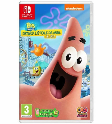 Bandai Namco SpongeBob SquarePants Patrick Star Switch video game console plugged in, ready for gameplay on a flat surface.