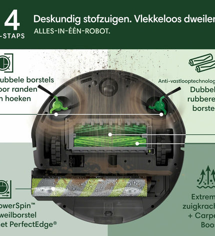 Roomba 705 MAX COMBO+ robot stofzuiger voor huis schoonmaken, met cirkelvormig ontwerp en dustbin, op harde vloer.